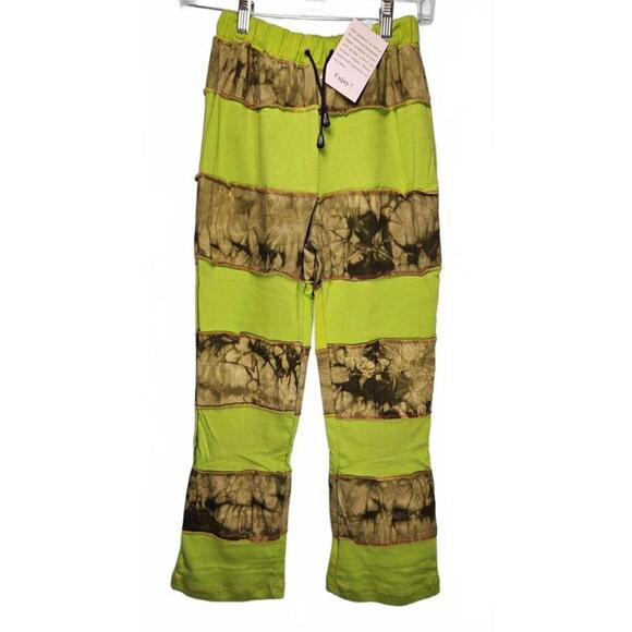 Himalayan Group Vibrant Lime Green/Camo Striped Flare Pants Size Small - Picture 1 of 11